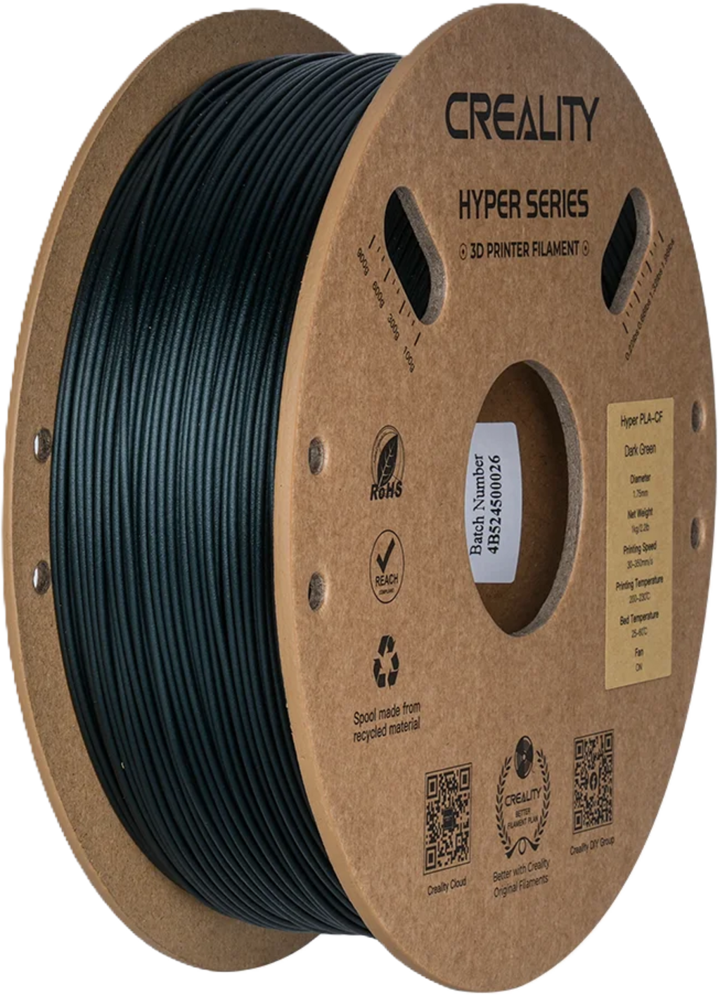 Creality  Hyper PLA-CF Dark Green, 1,75 mm / 1000 g    Kohlefaserverstärktes PLA-Material