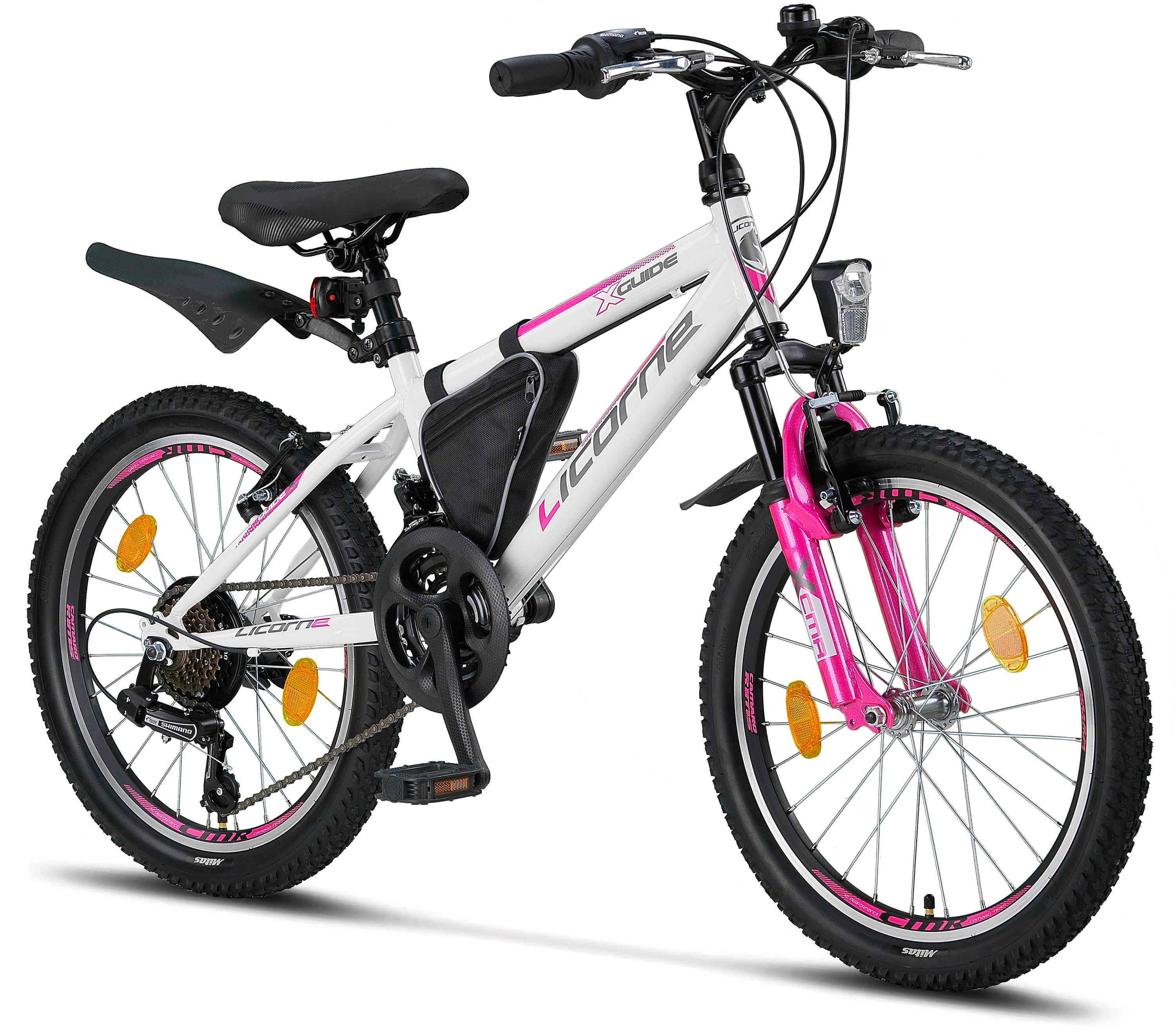 Licorne Bike Guide Premium Mountainbike in 20, 24 und 26 Zoll - Fahrrad für Mädchen, Jungen, Herren und Damen - Shimano 21 Gang-Schaltung, Kinderfahrrad, Kinder
