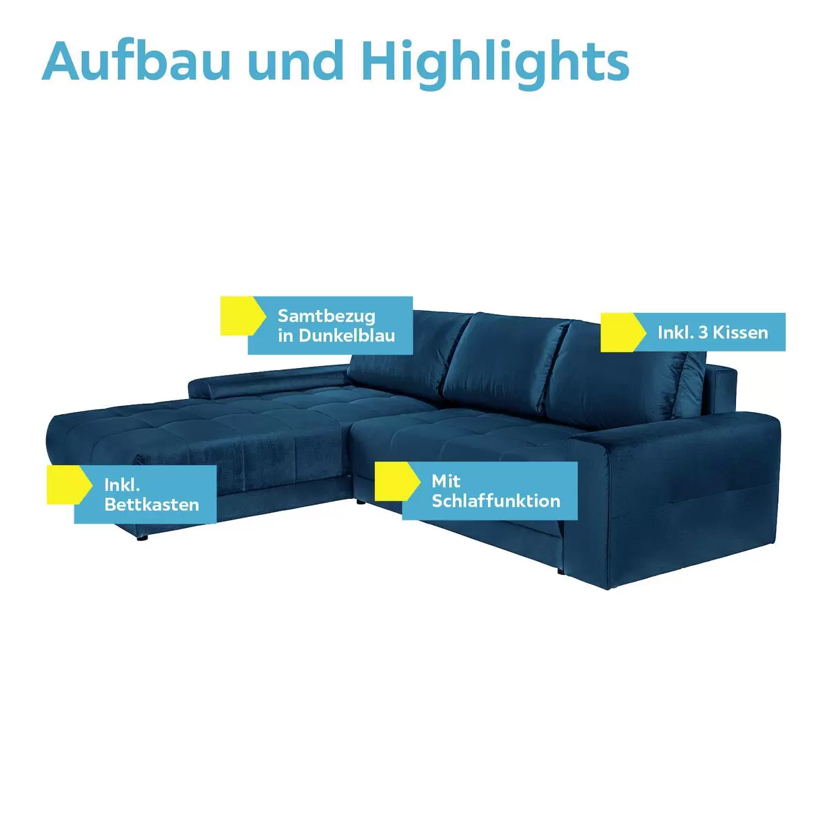 Ecksofa Adria 246 x 137 dunkelblau