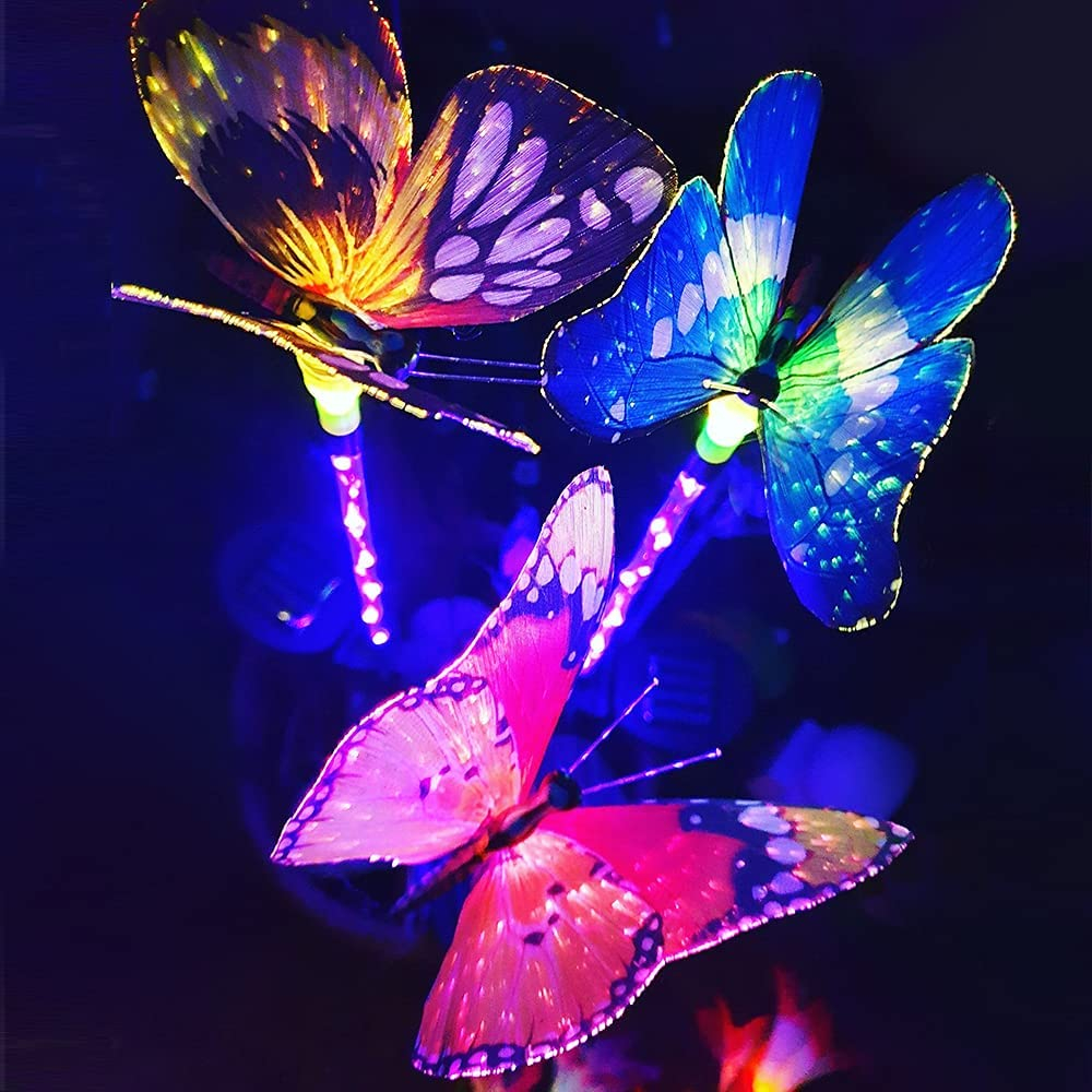 (3er Set) 18-LED's Solar Outdoor Licht Schmetterling Design Wasserfest IP65 - Bunt