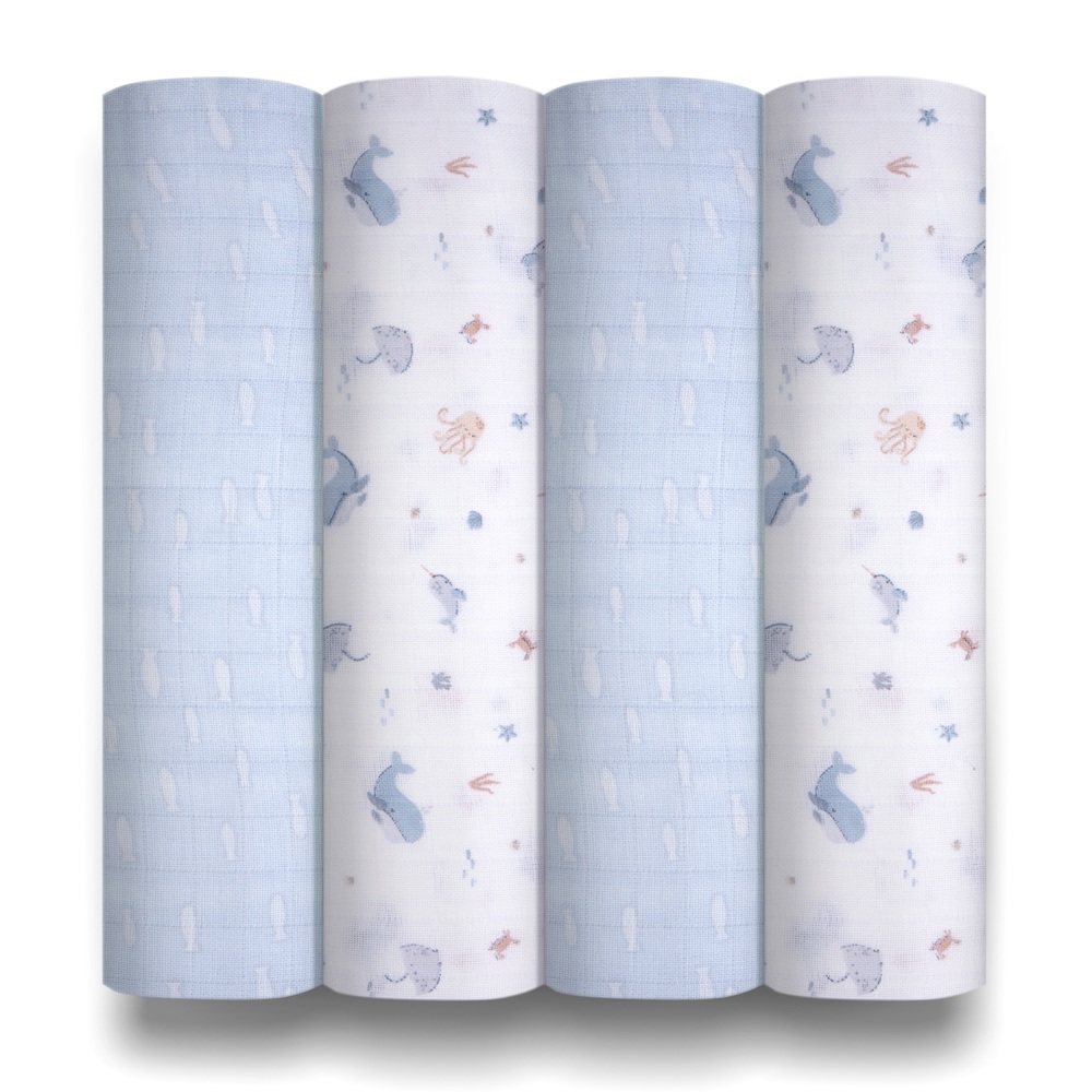 Baby Elegance Musselin-Pucktücher, 4er-Pack, Unterwasserwelt, 80 x 80 cm