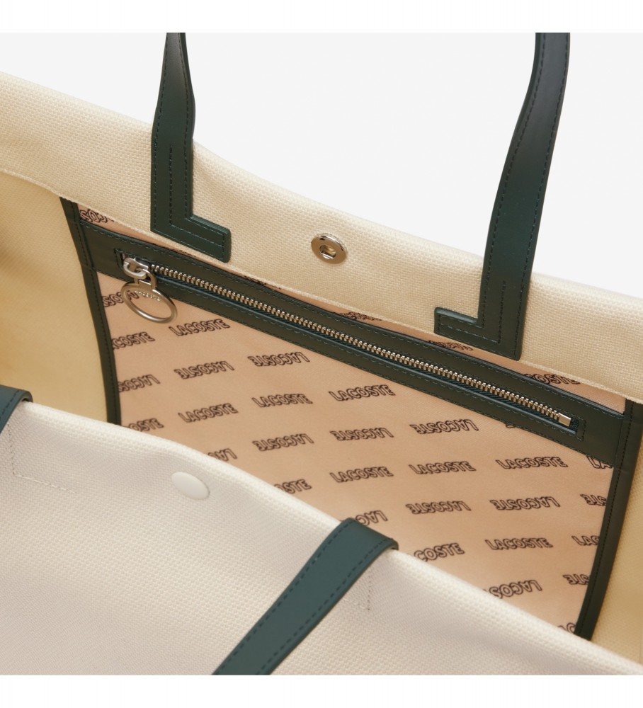 Bolsa tote Lacoste com logotipo bege contrastante