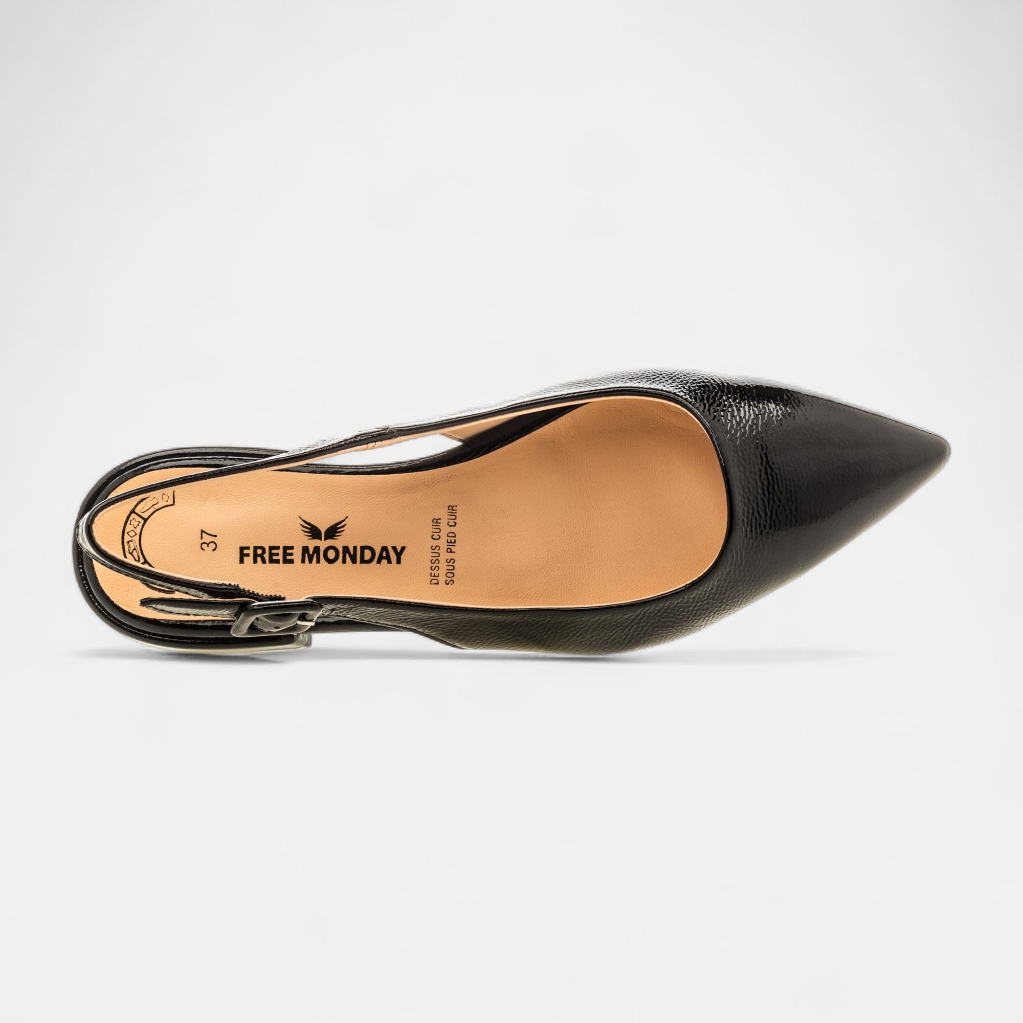 Escarpins avec bride arrière Femme en cuir noir vernis