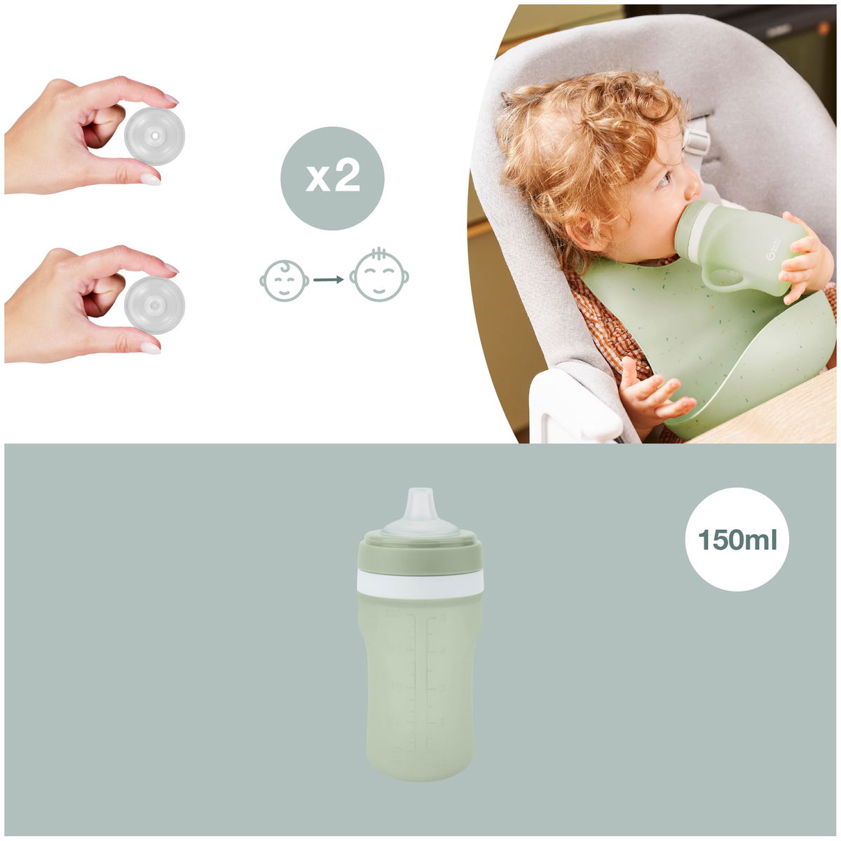 BabymoovBabymoov   Silikon Trinkflasche grün