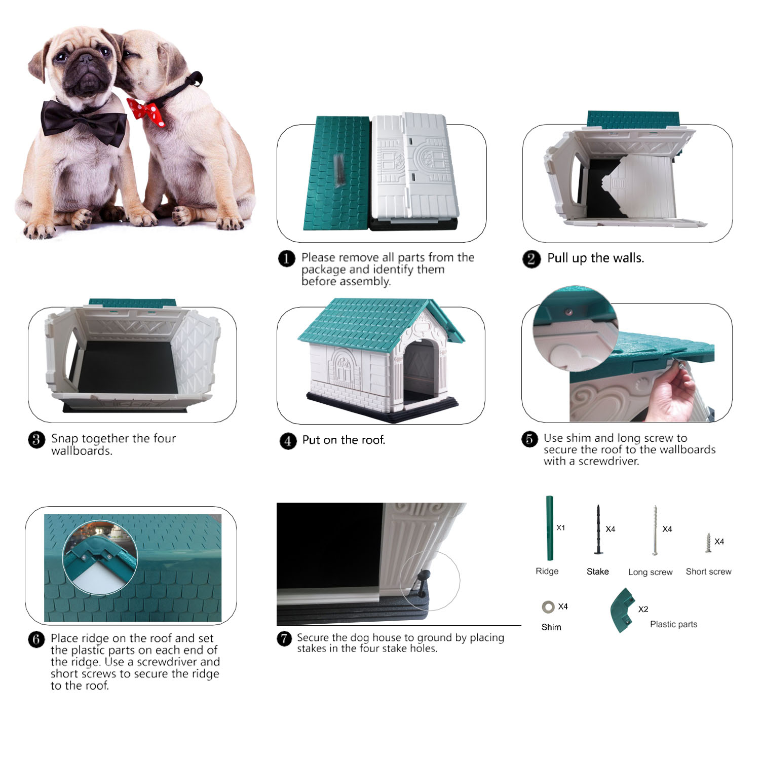 Casinha de cachorro Nobleza em plástico, à prova d'água, resistente às intempéries e à água, com telhado de duas águas, para uso interno e externo (P 72x57x57,6 cm)