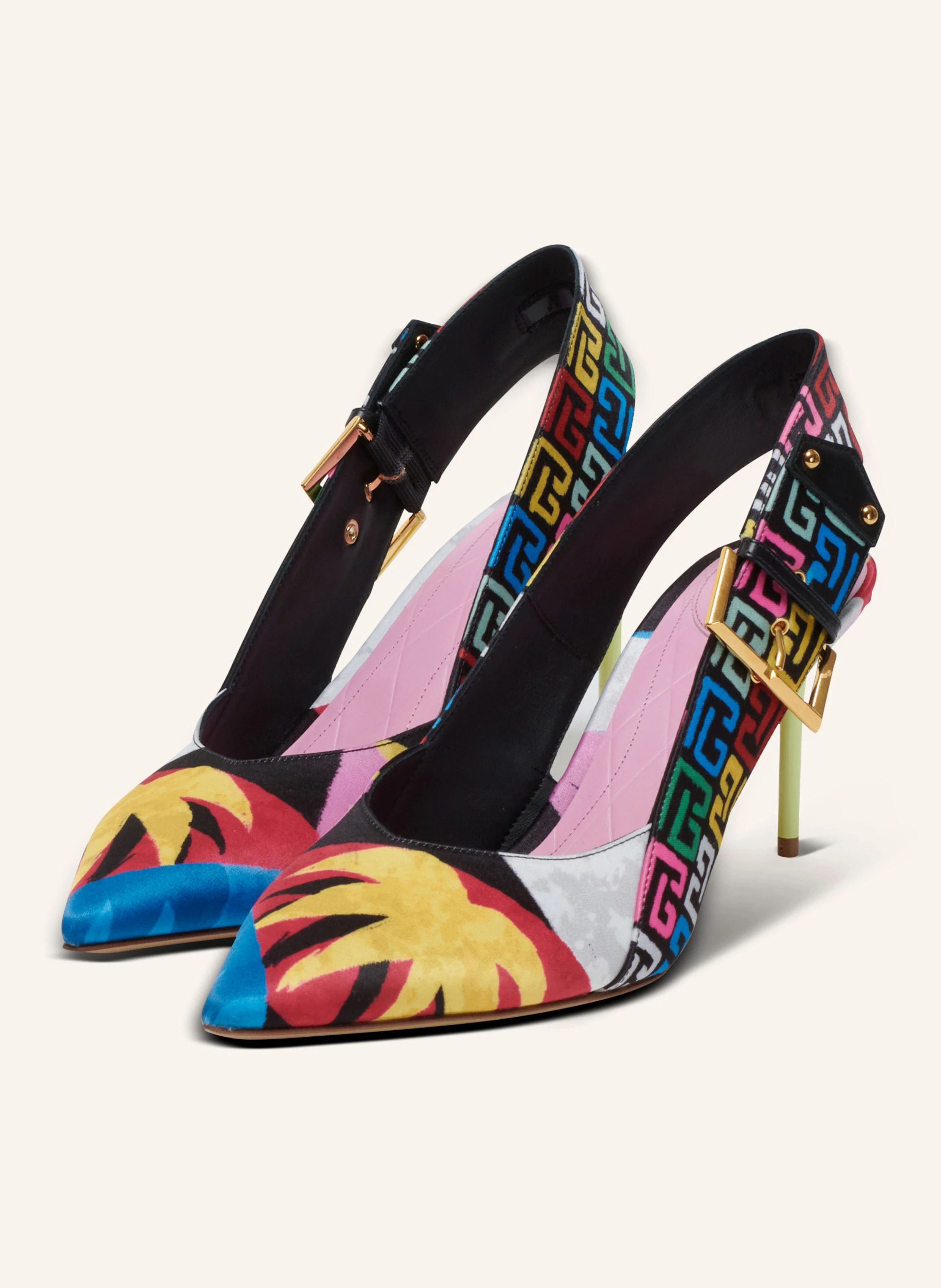 BALMAIN Slingbacks Ruby mit Absatz aus bedrucktem Satin