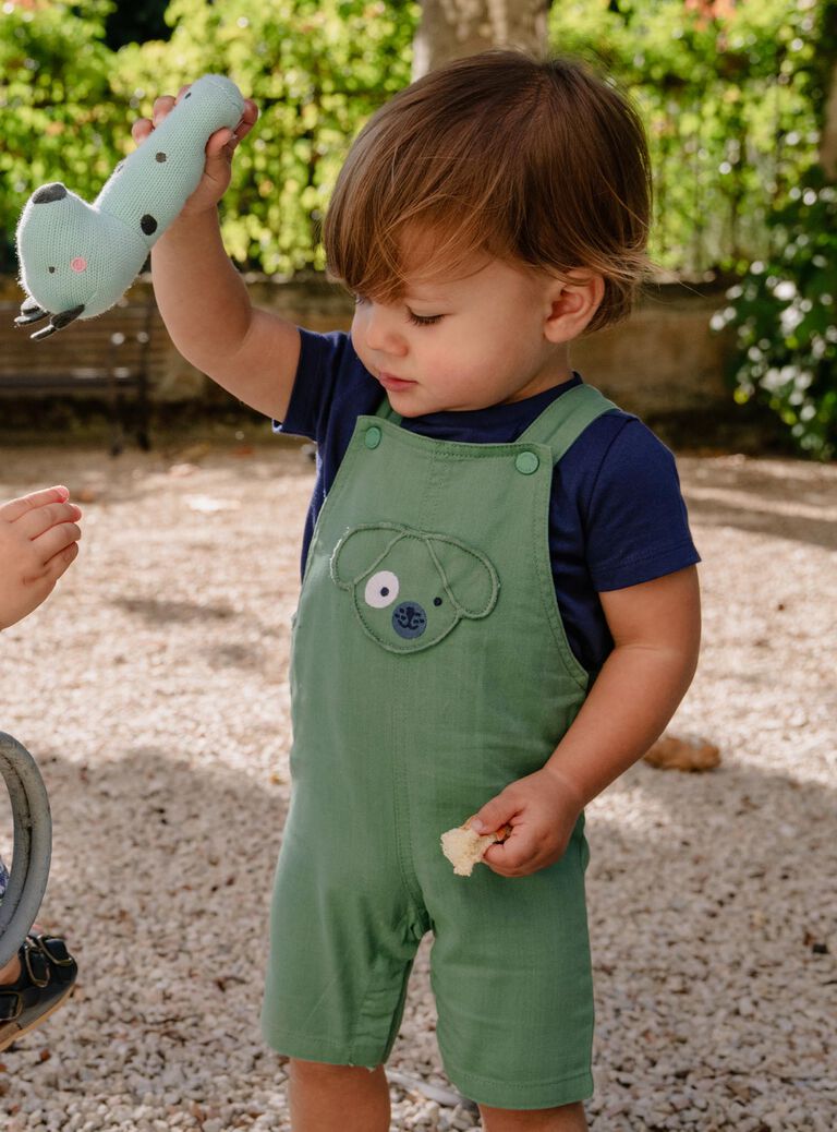 Salopette courte vert pistache en herringbone