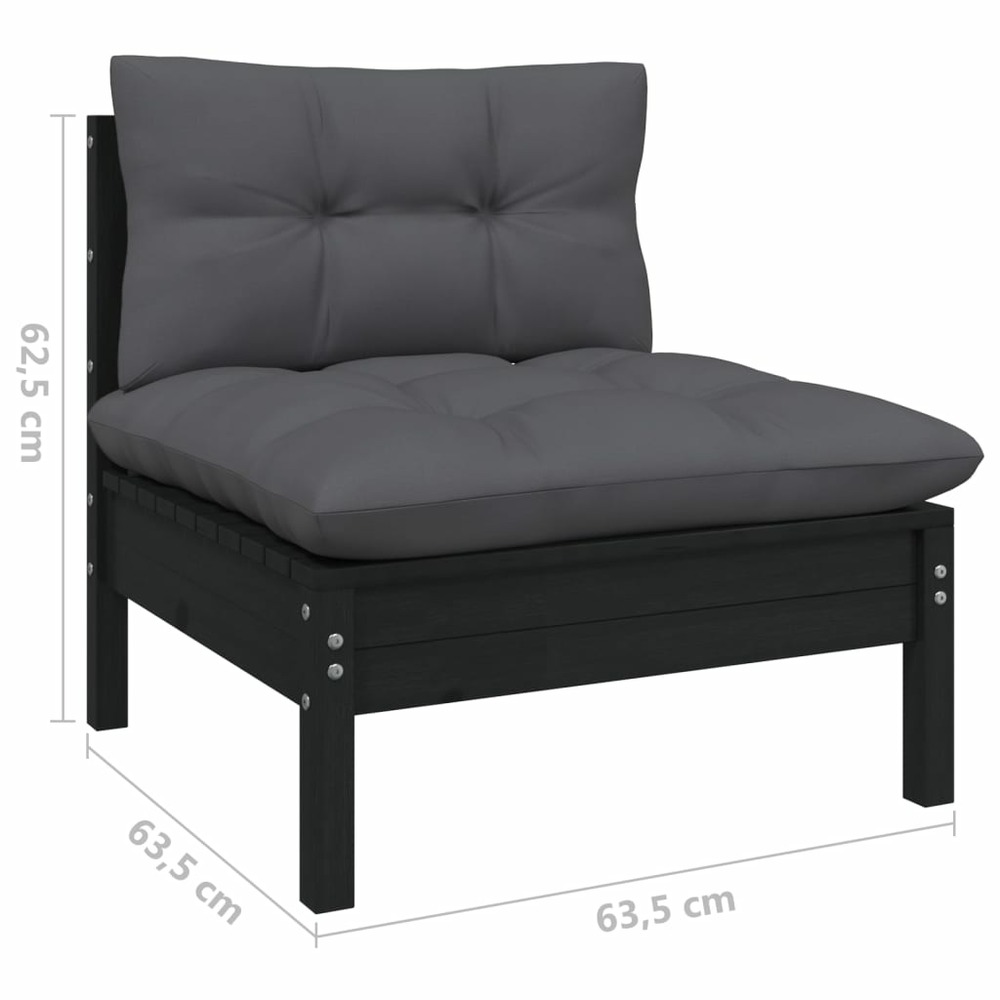 Salon de jardin meuble d'extérieur ensemble de mobilier 8 pièces avec coussins noir bois de pin solide