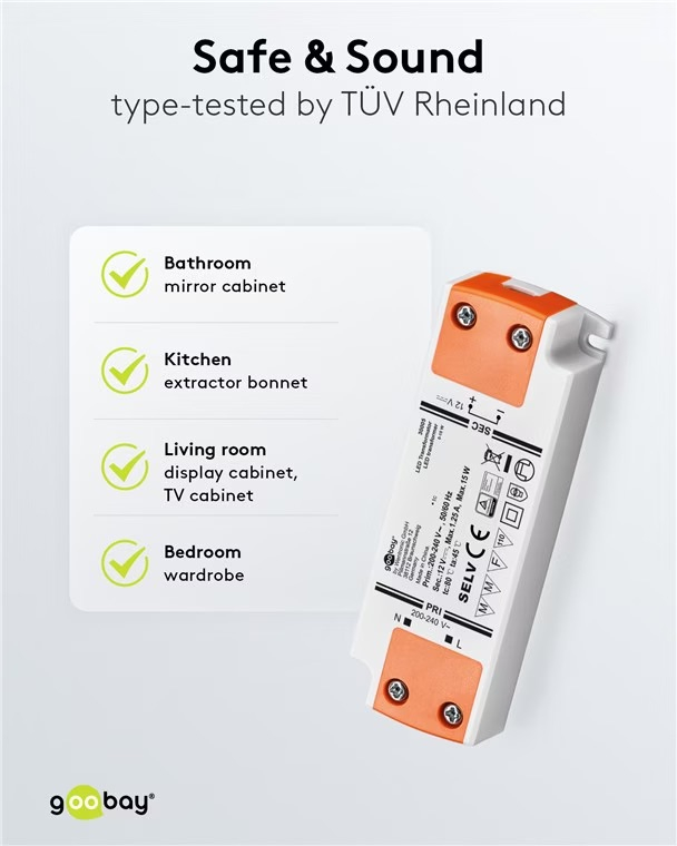 LED Trafo Transformator Netzteil 15W / 12V / 1.25A  für LED Beleuchtung (30005) (IP20) - Weiss / Orange