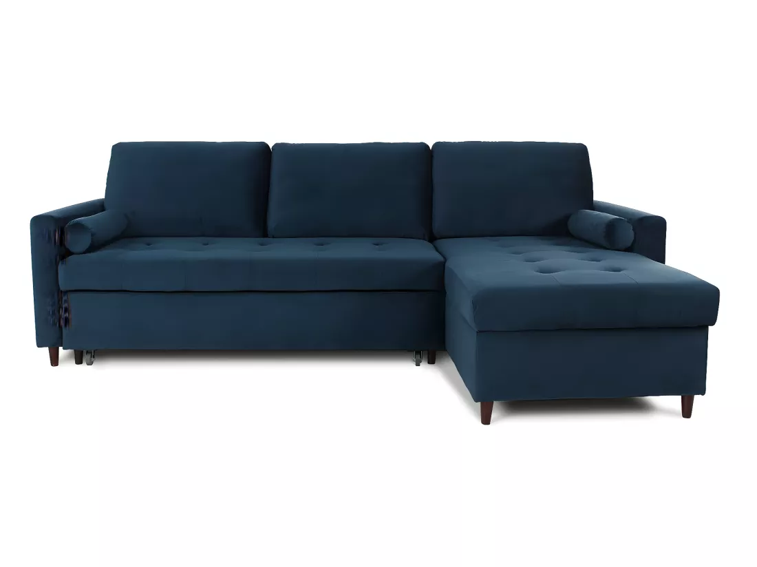 Canapé d'angle convertible réversible Claudio en velours bleu foncé