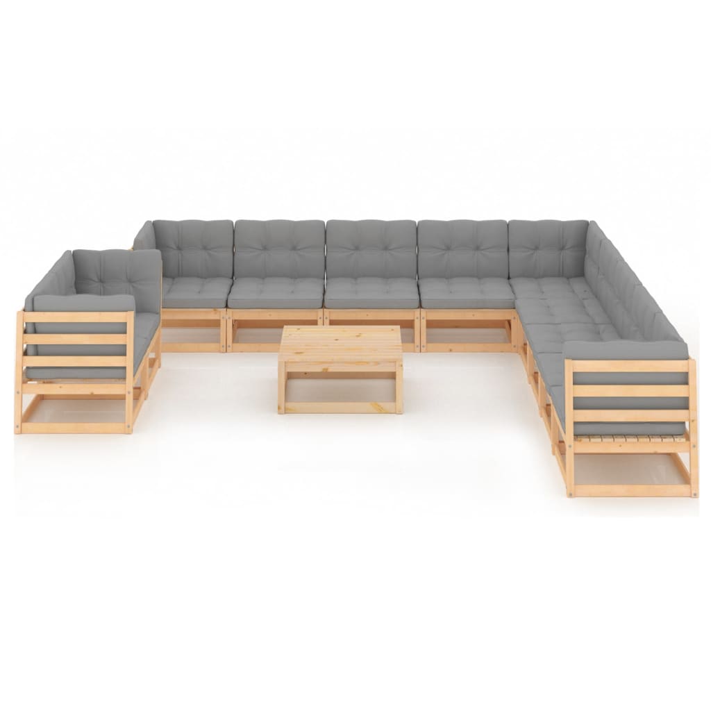 Salon de jardin meuble d'extérieur ensemble de mobilier 12 pièces avec coussins bois de pin massif