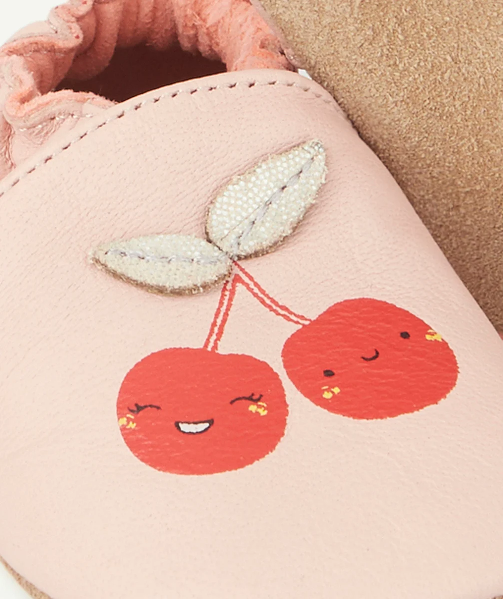 ROBEEZCHAUSSONS BÉBÉ ROSE EN CUIR AVEC CERISES