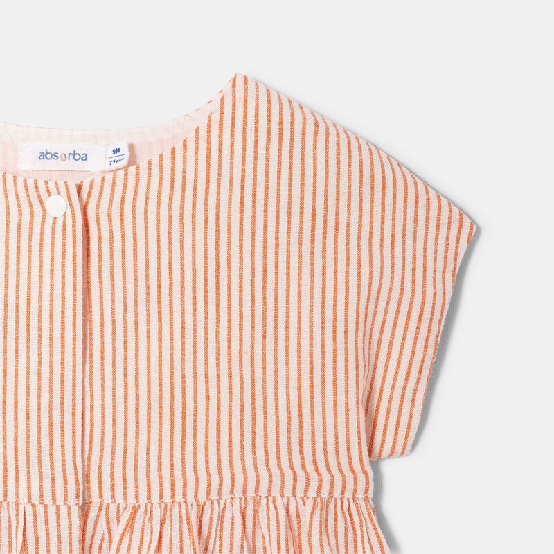 Robe coton et lin rayée orange bébé fille Orange