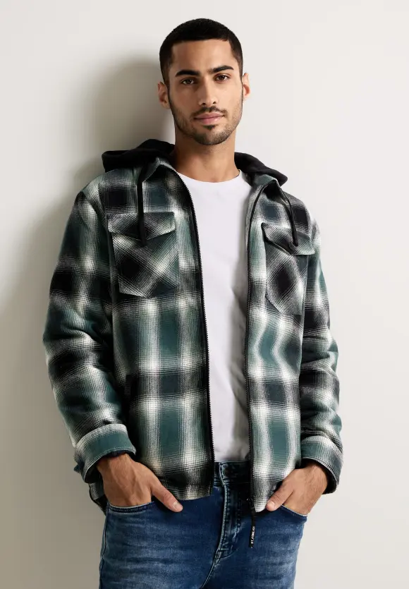 Padded Overshirt mit Kapuze - dark forest green
