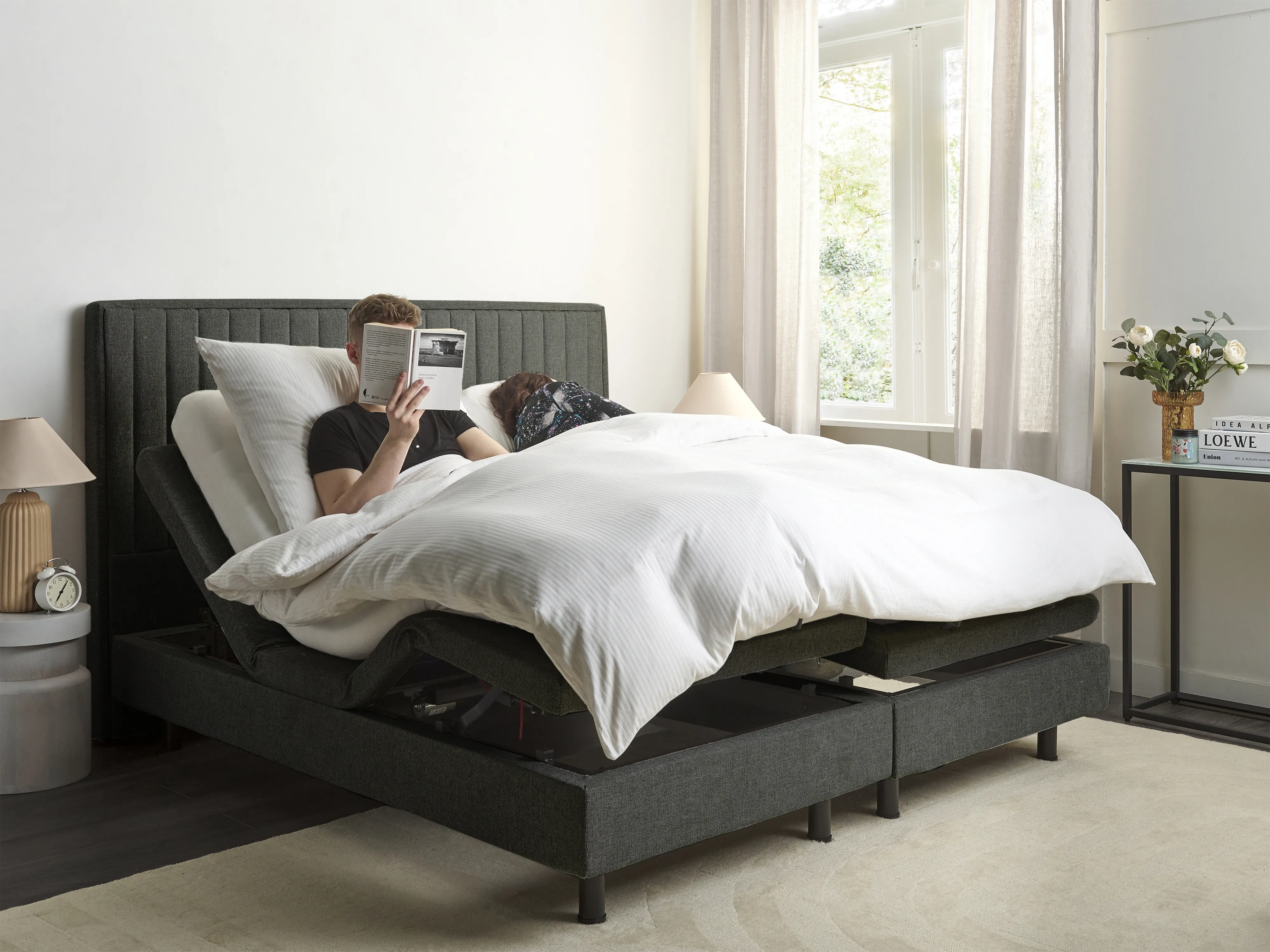 Verstelbaar bed Stof CASTELLAN 180 x 200 cm Donkergrijs