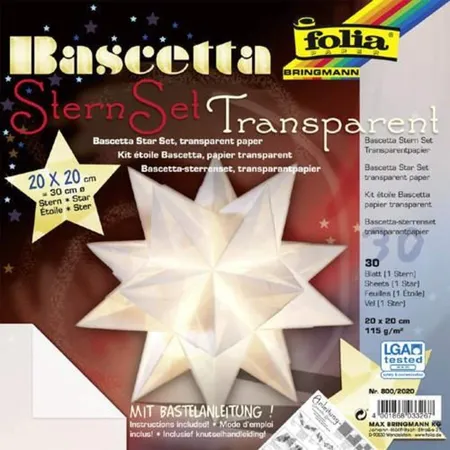 Folia Bascetta-Stern Bastelset, Transparentpapier 115g/m², weiss 20 x 20cm