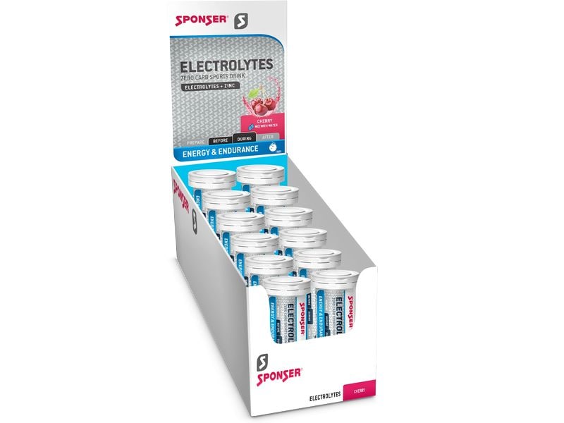 Sponser Electrolytes Tabs Cherry, 12 Röhrchen Elektrolytgetränk für Sport und Freizeit
