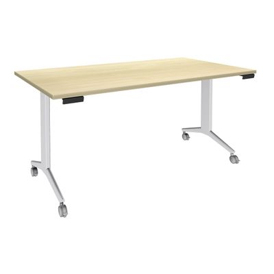 Table de réunion abattantes - L140 x P80 cm - pied blanc - plateau imitation érable