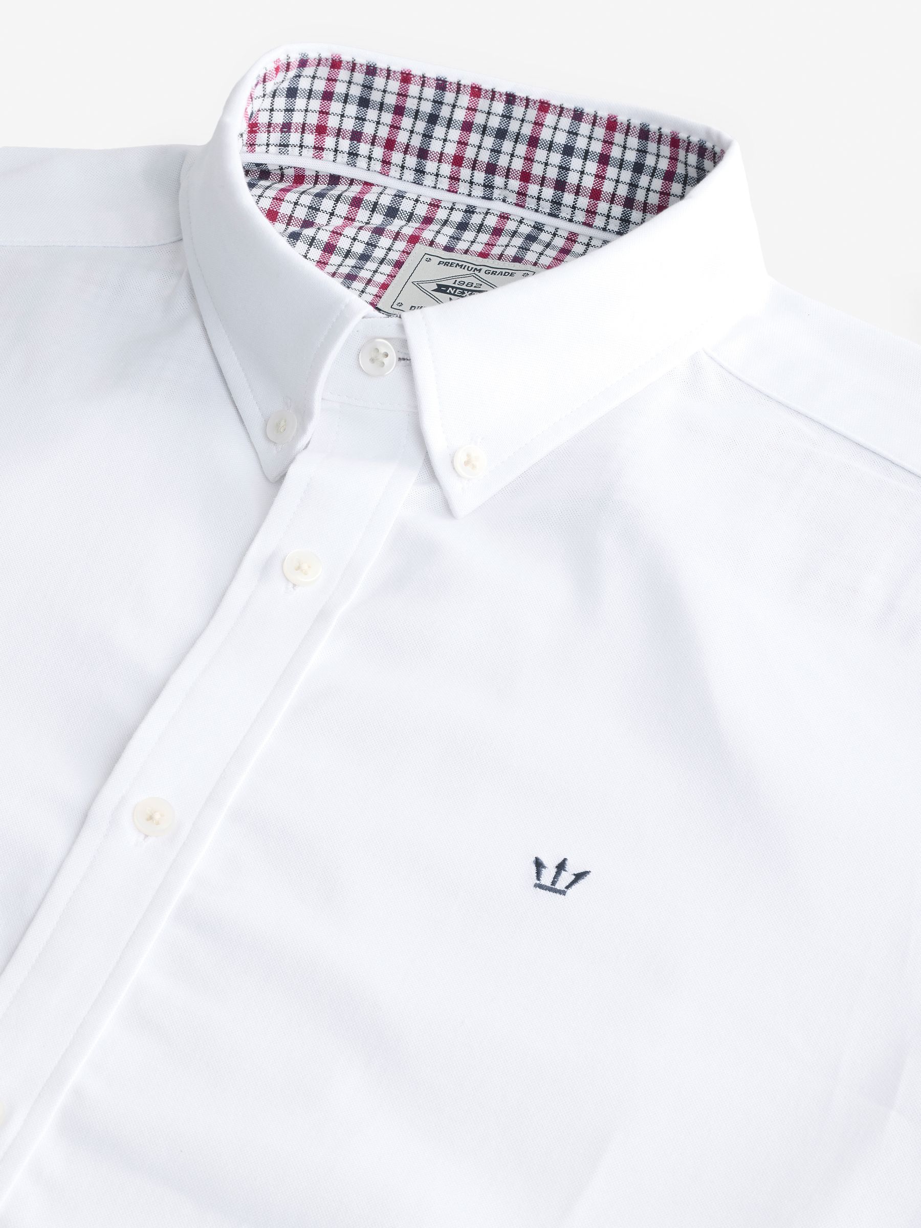 Wit - Oxford-stretchoverhemd met lange mouwen