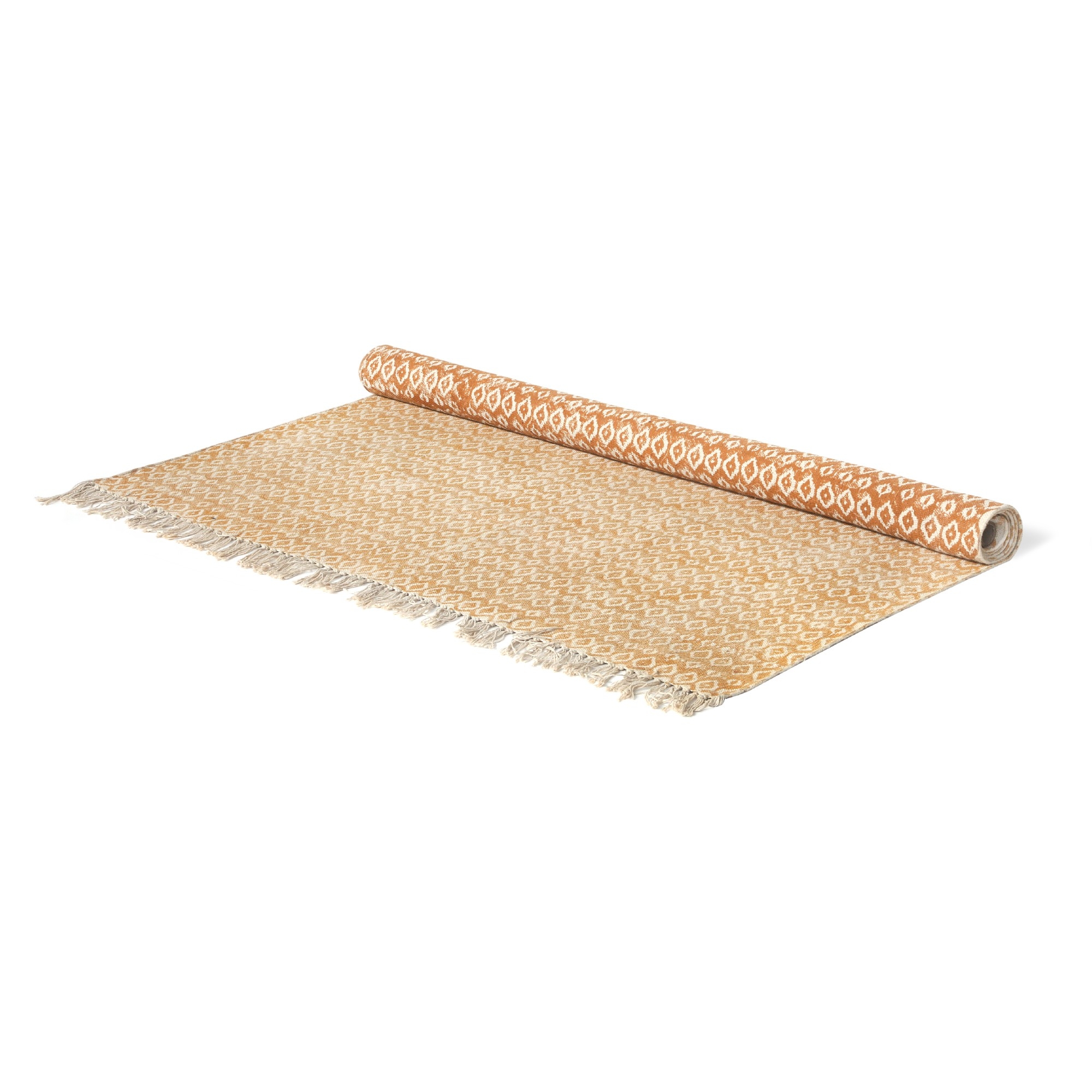 Teppich 'Charo', handbedruckt, ocker, weiß, B 200 cm, L 140 cm von fischer's lagerhaus