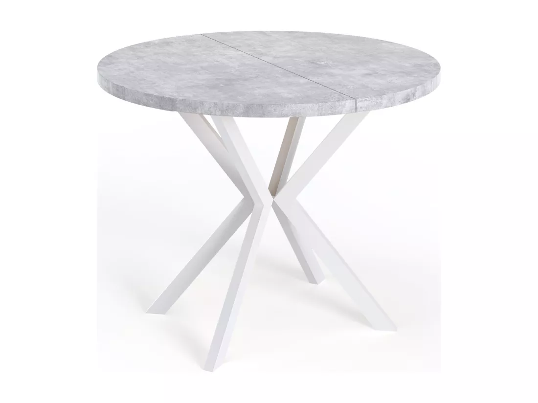 Table à Manger Extensible Ronde - Table Style Loft Avec Blanc Pieds En Métal - 120 à 200 Cm - Table Ronde Style Industriel Pour Le Salon - Compacte - Gris - 120 Cm