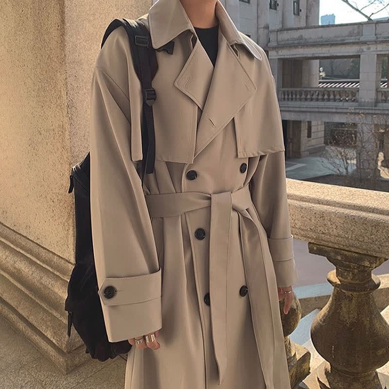 Blueforce - Effen midi-trenchcoat met dubbele rij knopen en sashed-strap