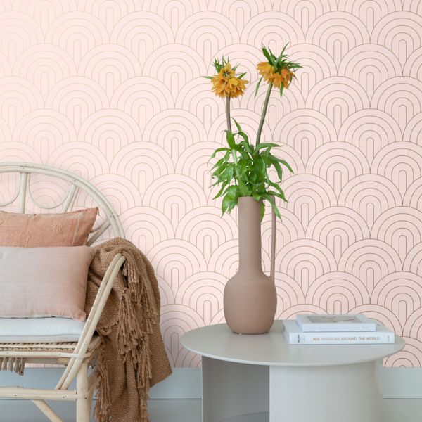 Estahome Art Deco Motief Behang IV - 0,53 x 10,05 m - Licht Perzikroze / Roségoud