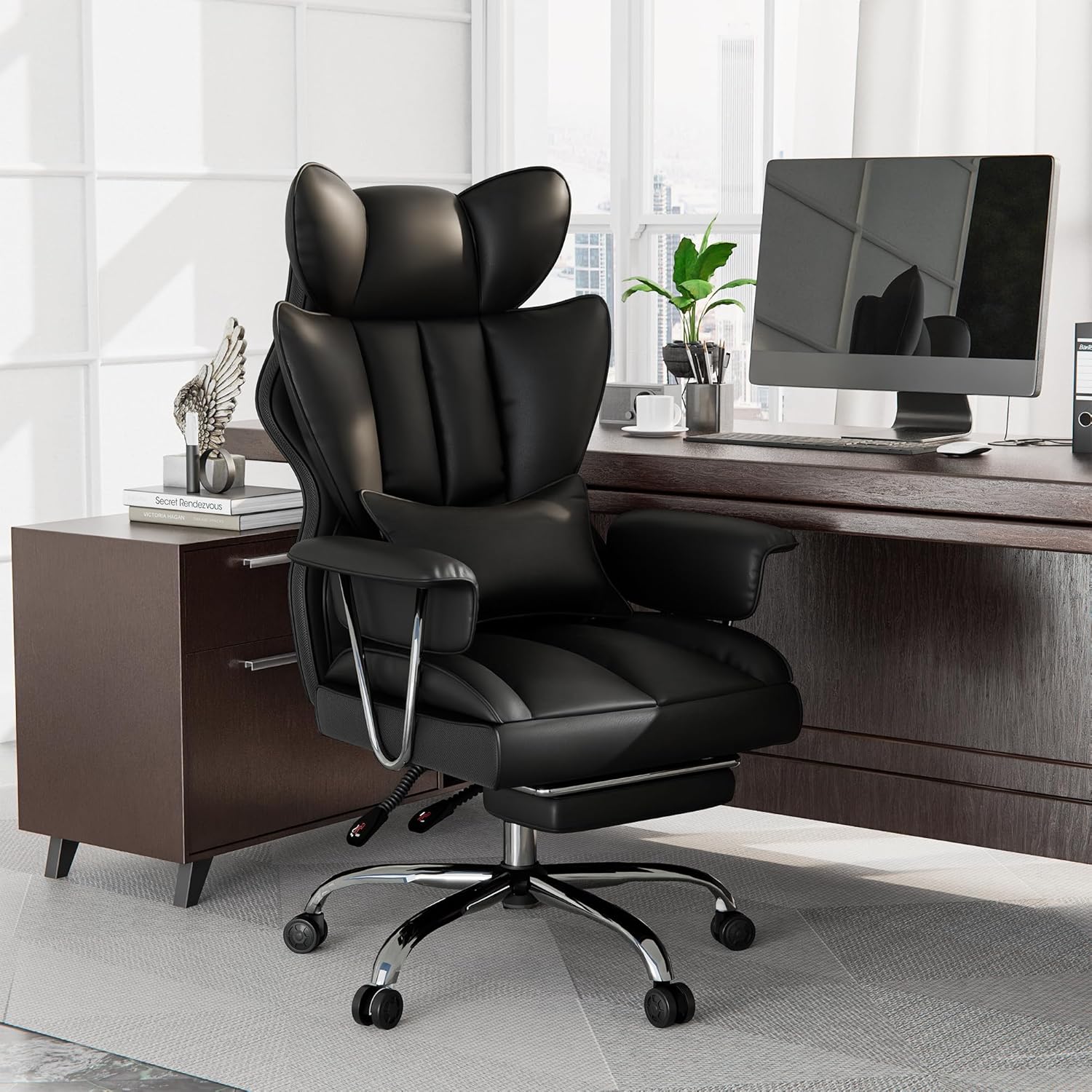 Gotland Bürostuhl, ergonomischer Schreibtischstuhl mit Lendenwirbelstütze, höhenverstellbar, Neigungsfunktion, Computerstuhl mit hoher Rückenlehne für zu Hause und das Büro (Schwarz)