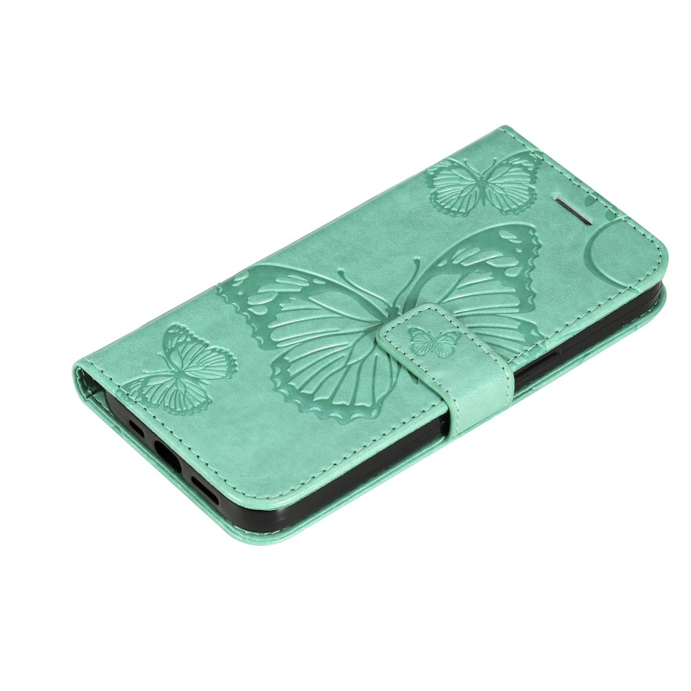 Samsung Galaxy A54 5G Leder Tasche mit Kartenfach   Handschlaufe Schmetterling - Türkis