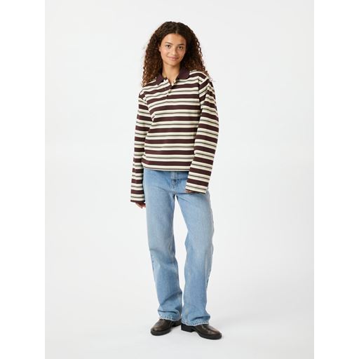 Neo Noir Mala Stripe Polo Bluse, Brown, 42
