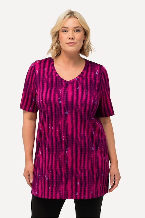 Longshirt, Batikmuster, A-Linie, V-Ausschnitt, Halbarm