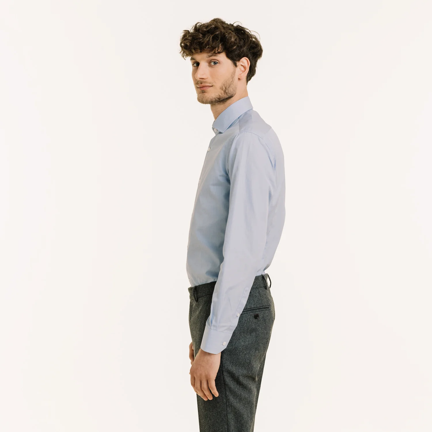 Blue double-twisted fil-à-fil fitted shirt