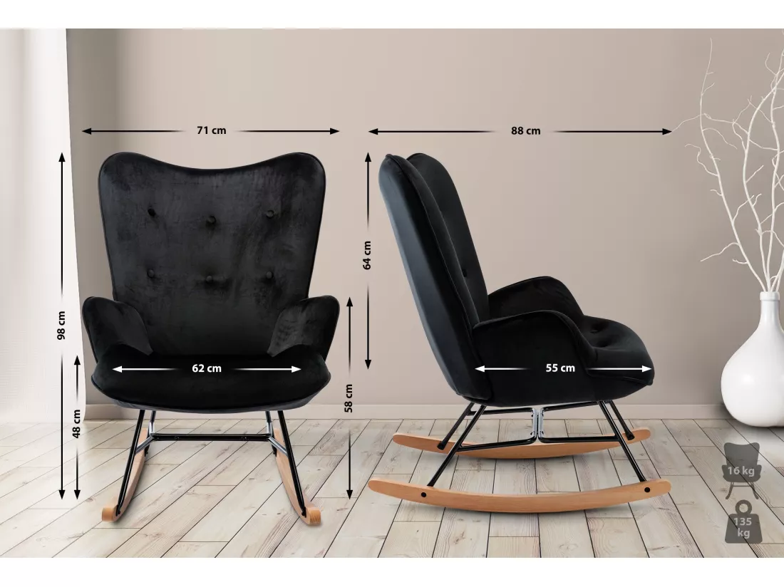 Chaise à bascule - Velours & Métal - Noir - Sanka