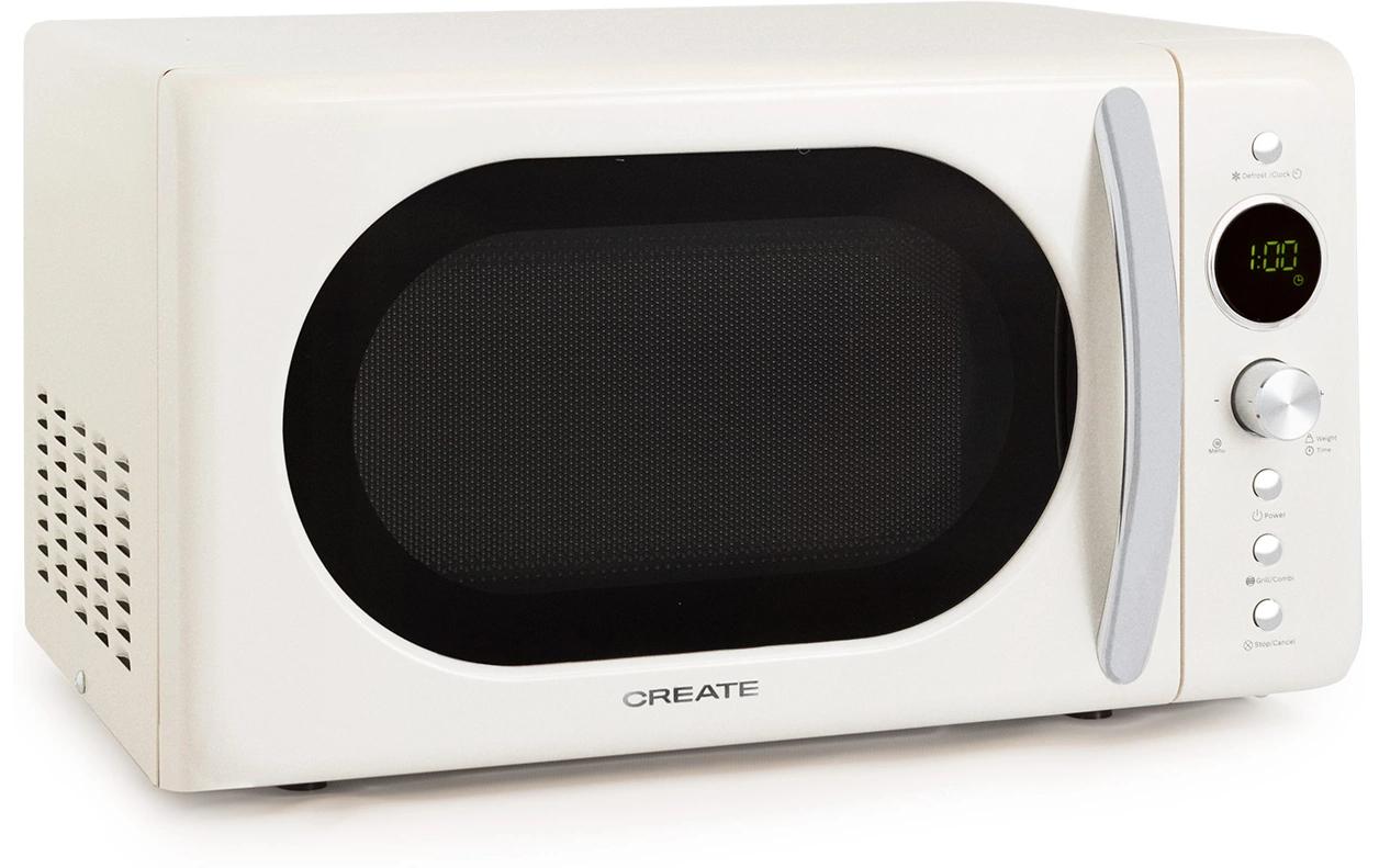 Mikrowelle Retro Wollweiss<br>Retro-Mikrowelle mit Grill, Defrost und Autocook-Funktionen