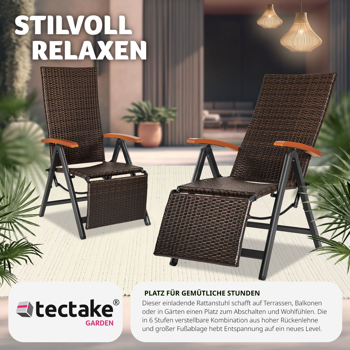 Rotan stoel tectake Brisbane met aluminium frame 58 x 77 x 113 cm