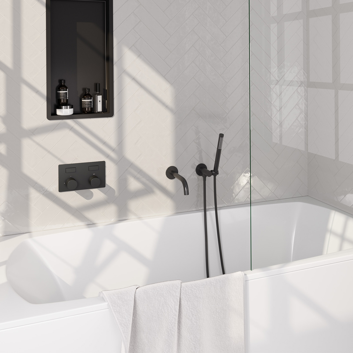 Brauer Stripe inbouw badkraan met drukknoppen en staafhanddouche zwart mat
