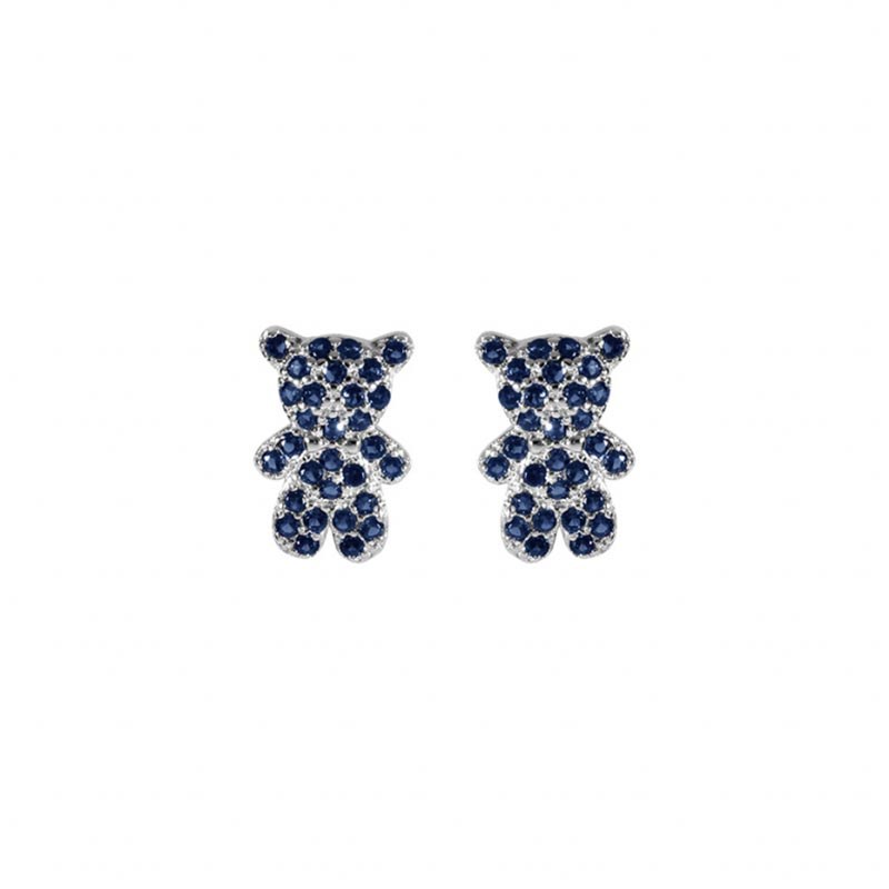 Boucles d'oreilles ourson en argent et oxydes bleu