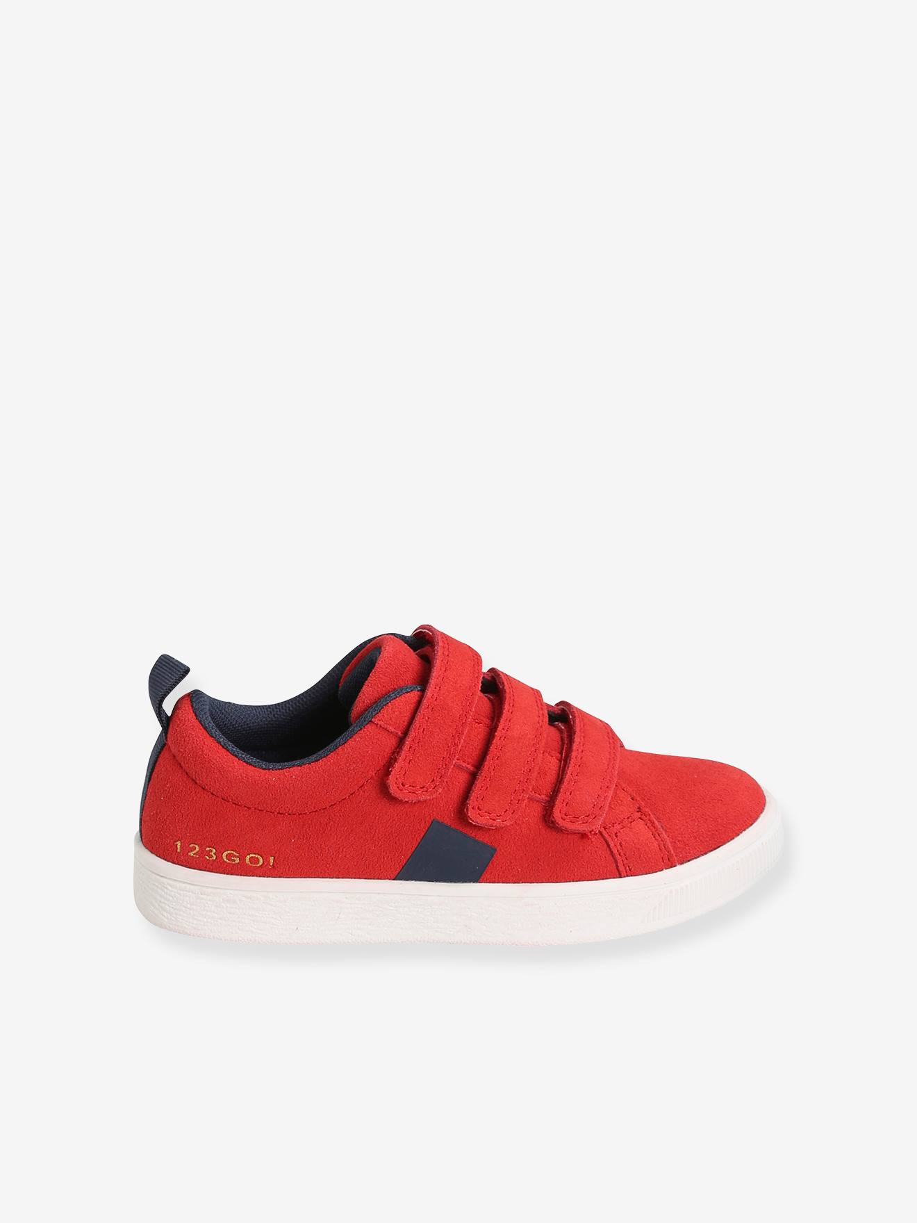 Tênis de couro com fecho de velcro, para meninos, azul escuro liso