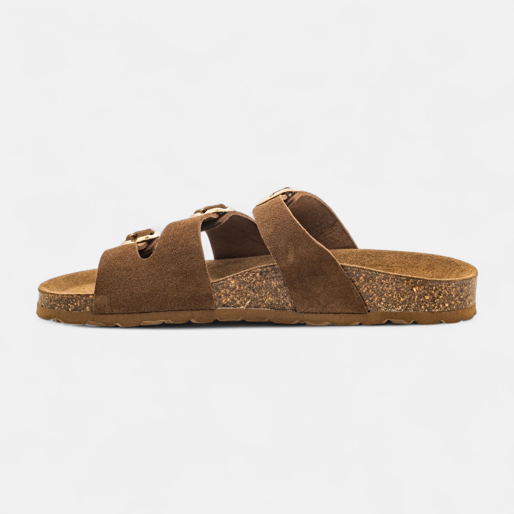 Mules semelle liège Femme en cuir marron