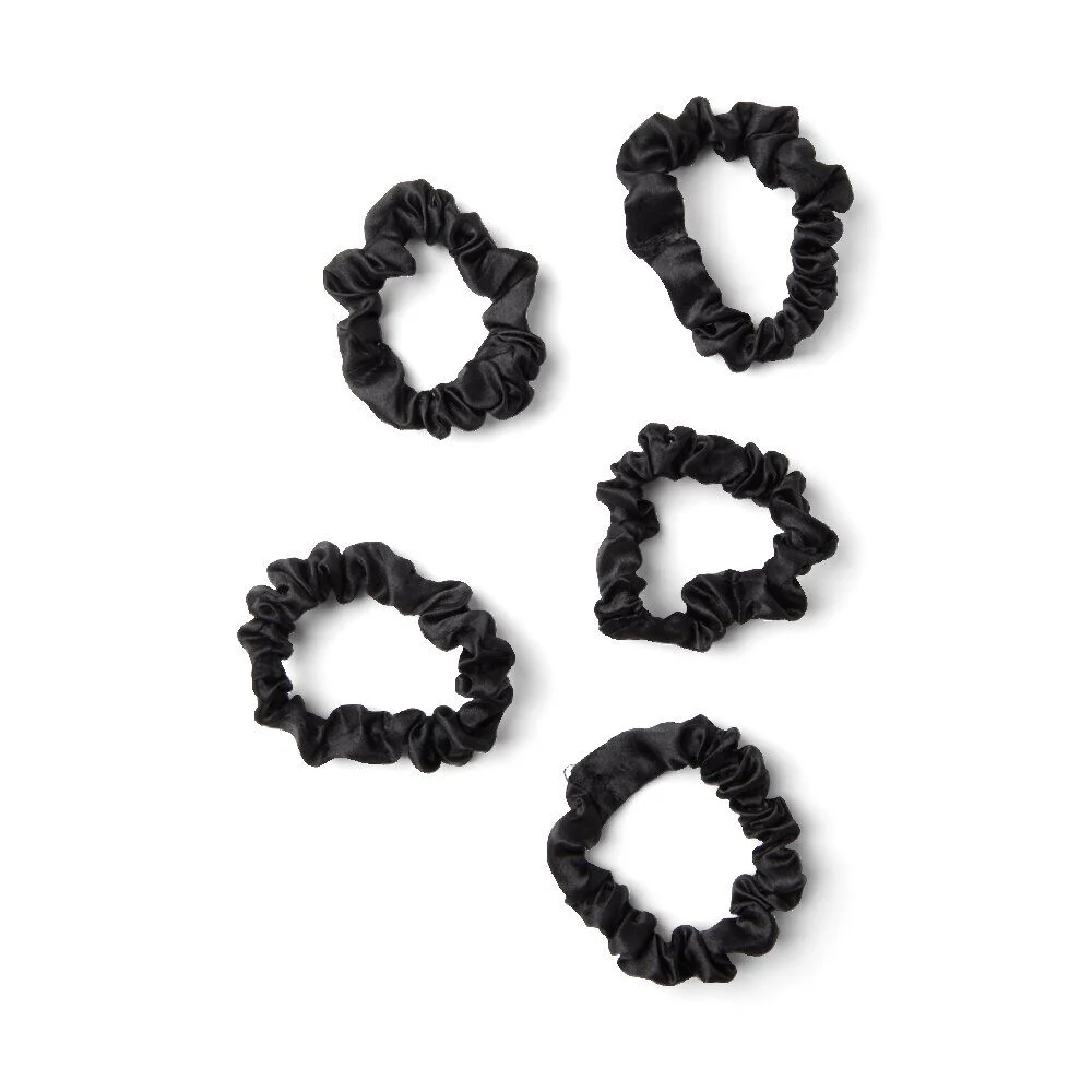 Lot de 5 chouchous scrunchies polyester satiné noir