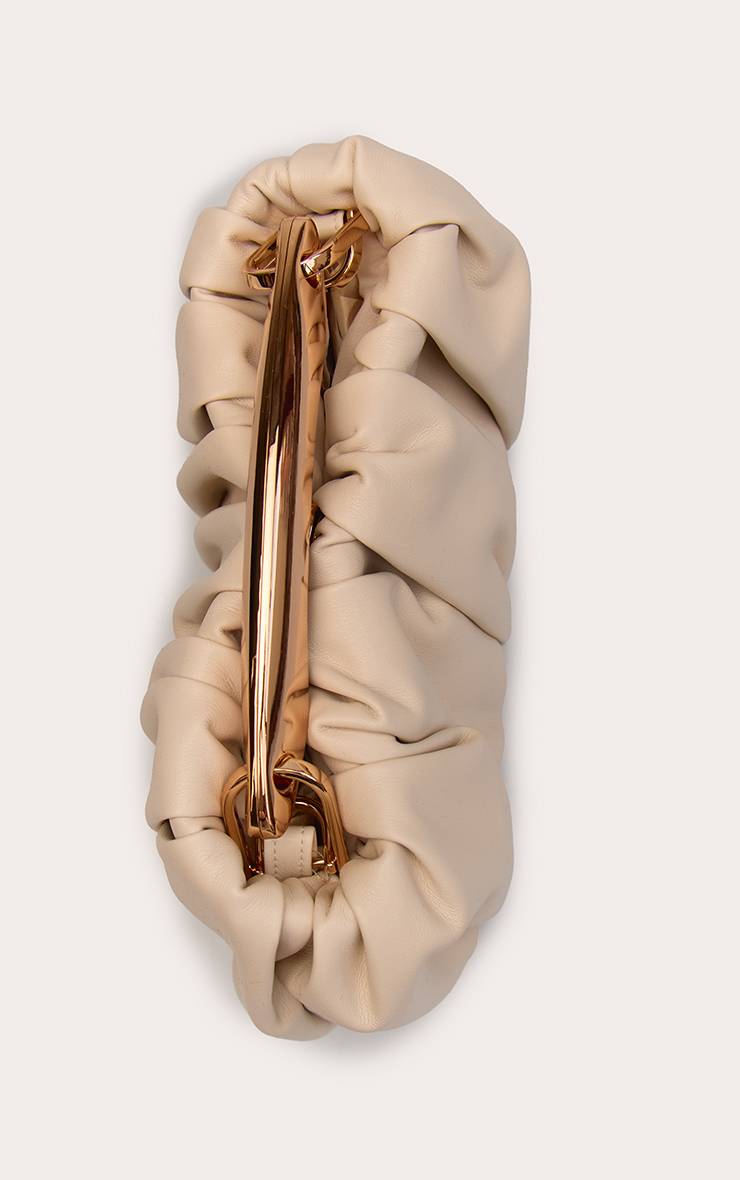 Crème Sac À Main En Synthétiquecuir Froncé Avec Quincaillerie Dorée