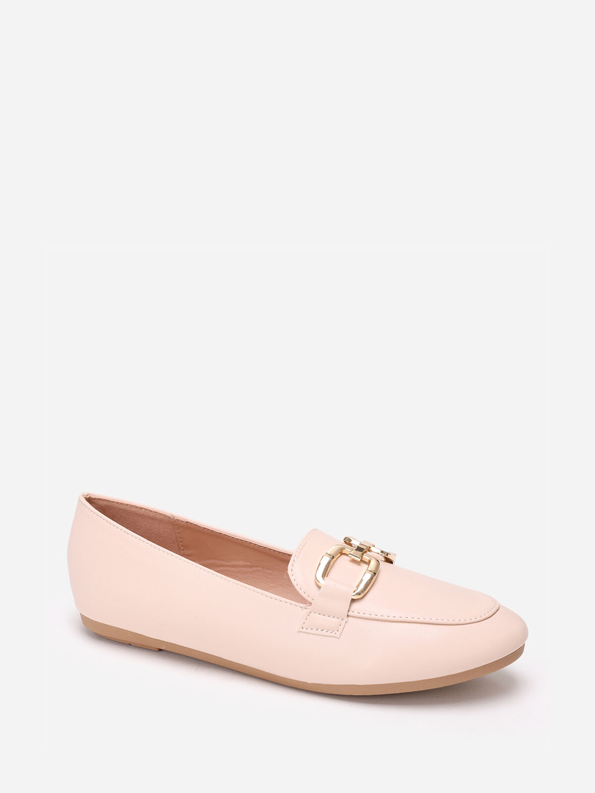 Mocassins plats à double boucles- Beige