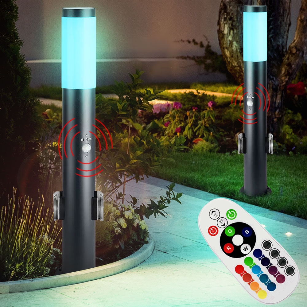 RGB LED Stehleuchte, 2x Steckdosen, Bewegungsmelder, H 60 cm