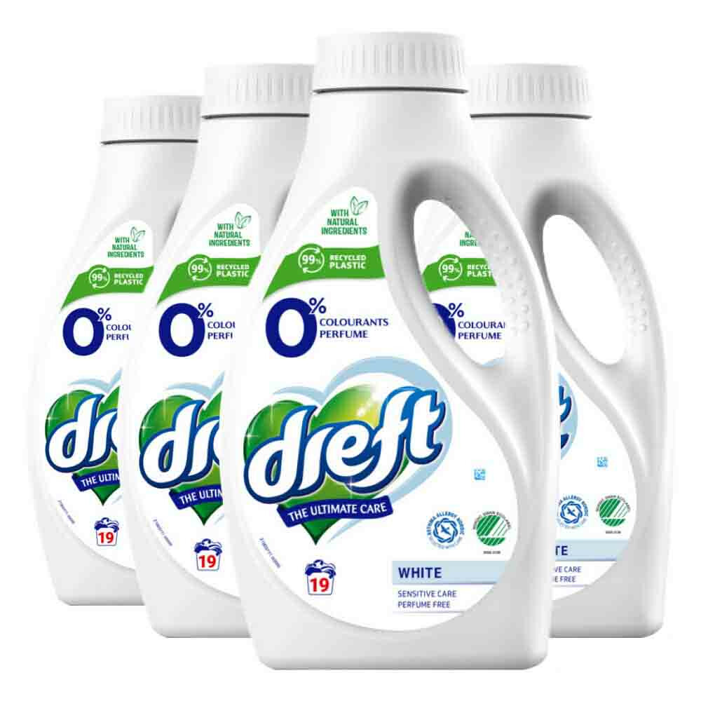 4x Dreft Vloeibaar Wasmiddel 0% Witte Was 19 Wasbeurten988 ml