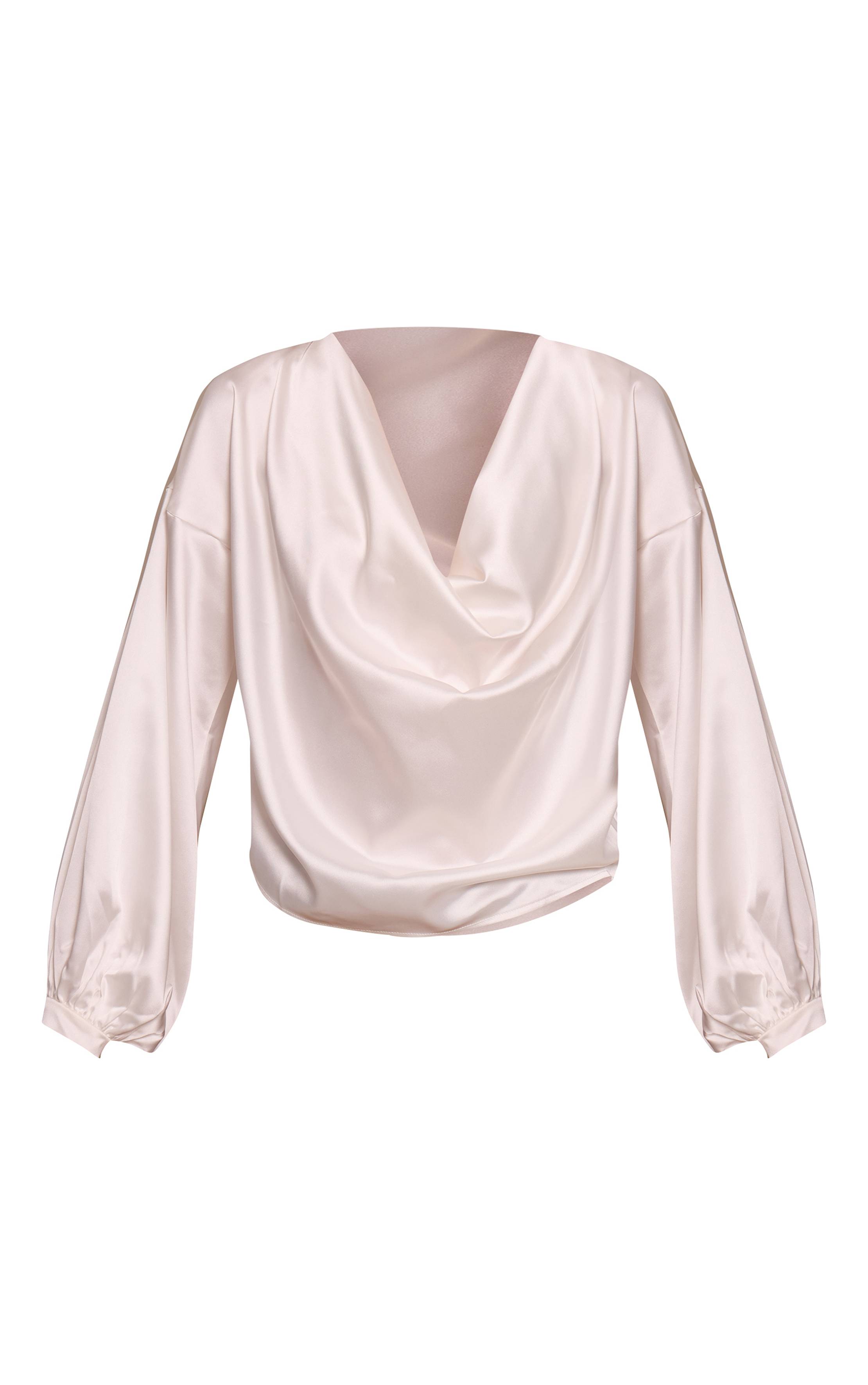 Blanc Chemisier En Satin À Manches Longues