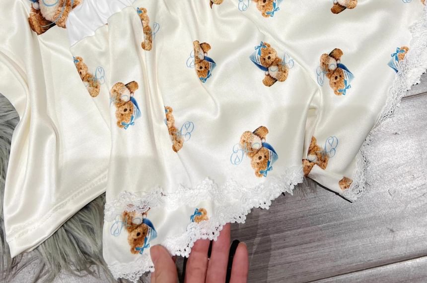 GOUB - Pyjamaset: camisoletop met kanten rand en berenprint + pyjamashorts