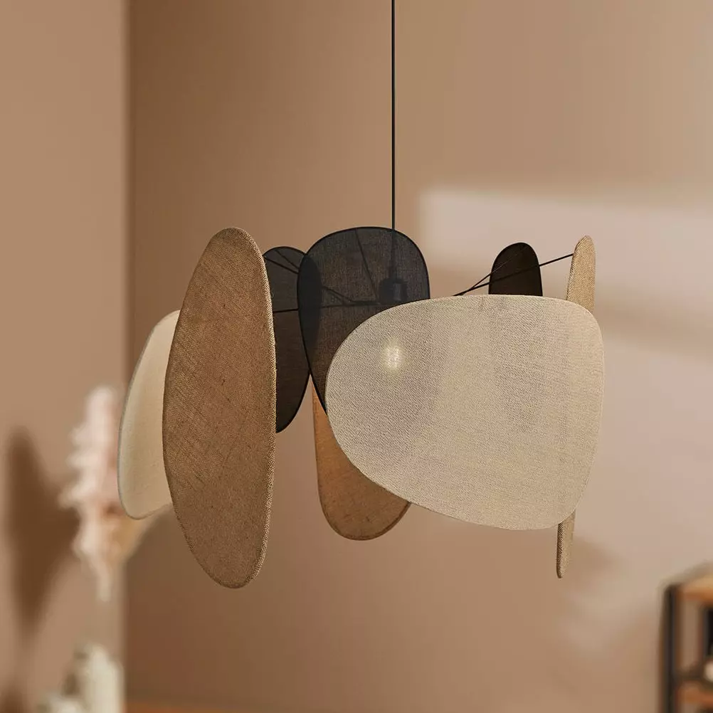 Suspension lumineuse jute et lin (D66 cm) Almeria Beige
