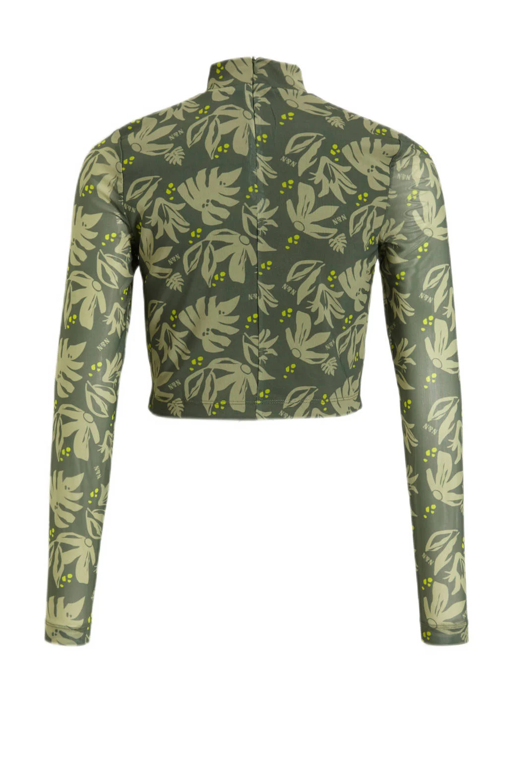 NIK&NIK semi-transparantetop Leavy met all over print en mesh donkergroen