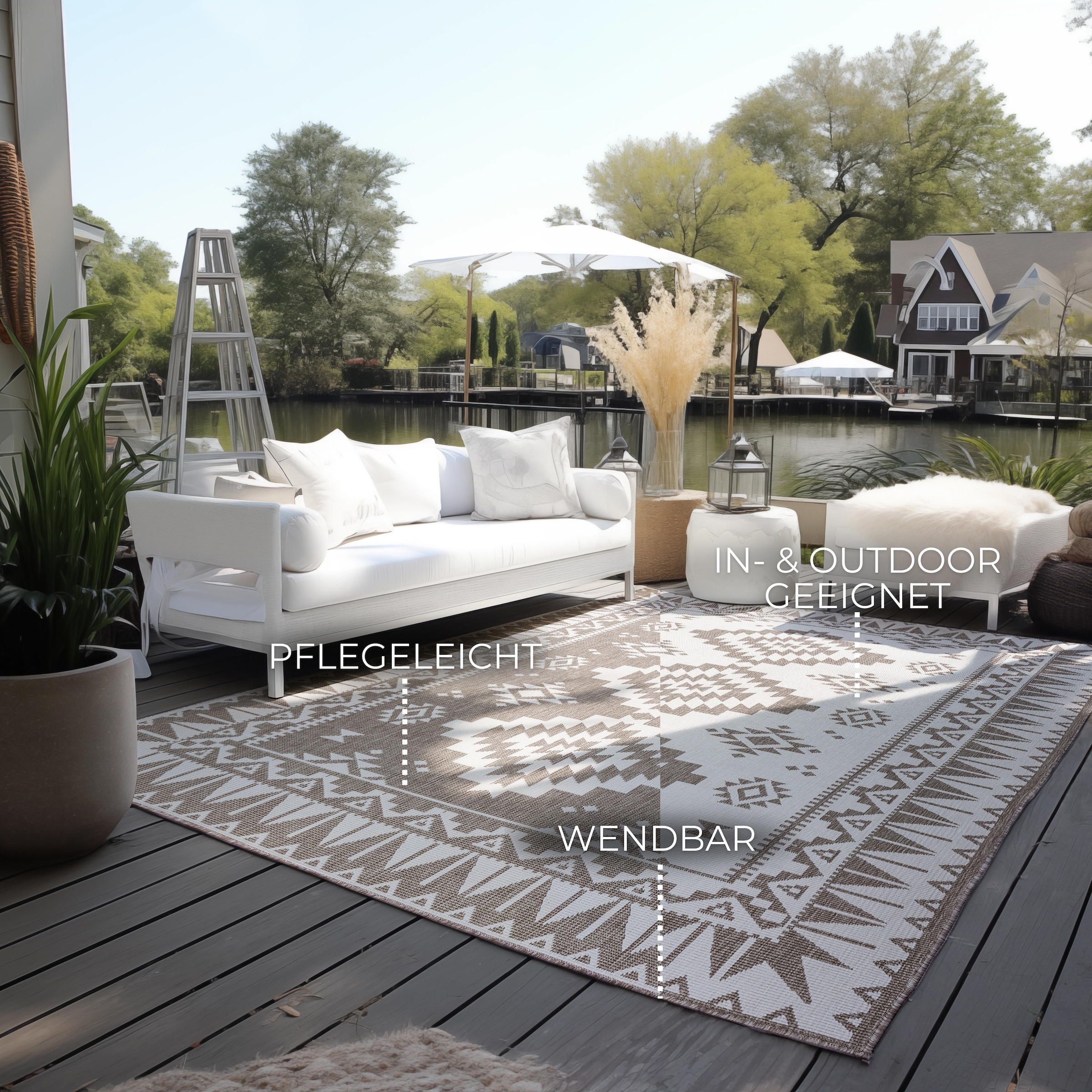 ELLE DECORATION Teppich »Dynamic, Wendeteppich« rechteckig 5 mm Höhe Flachgewebe, In-& Outdoor, Modern, wendbar, Balkon, Wohnzimmer, Aussen