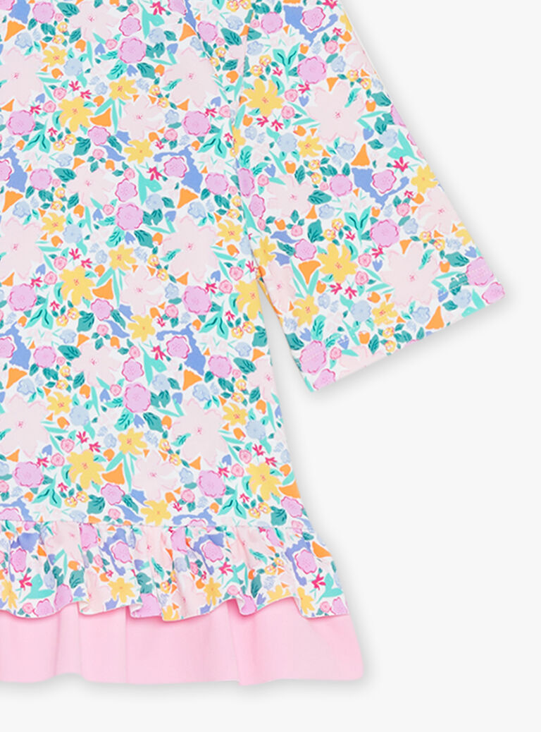T-shirt de bain écru à imprimé fleuri